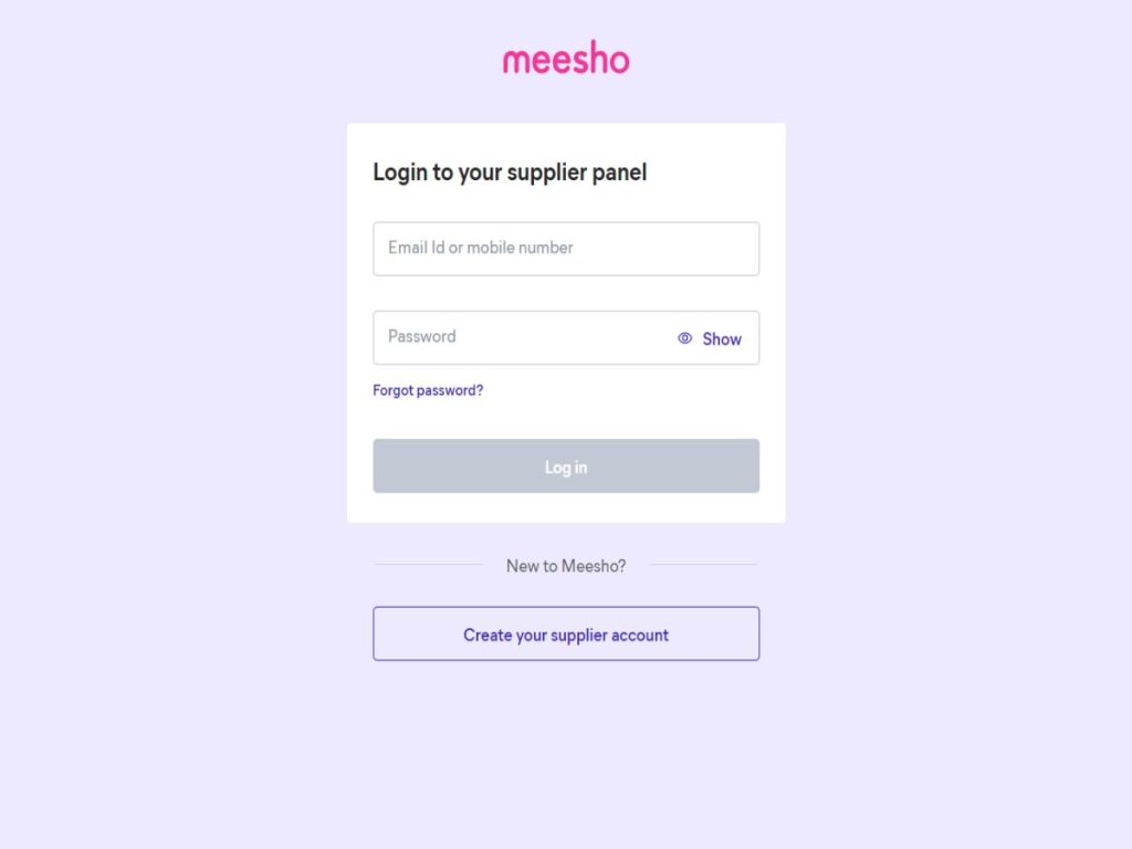 Meesho Supplier Panel login page